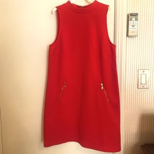 Kensie Quilted Red Shift Dress with Gold Zippers